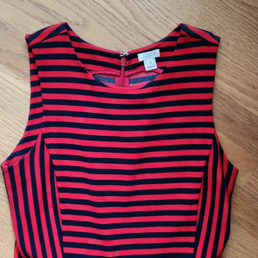 J. Crew size XS sleeveless dress, striped navy/ red - Picture 2 of 12
